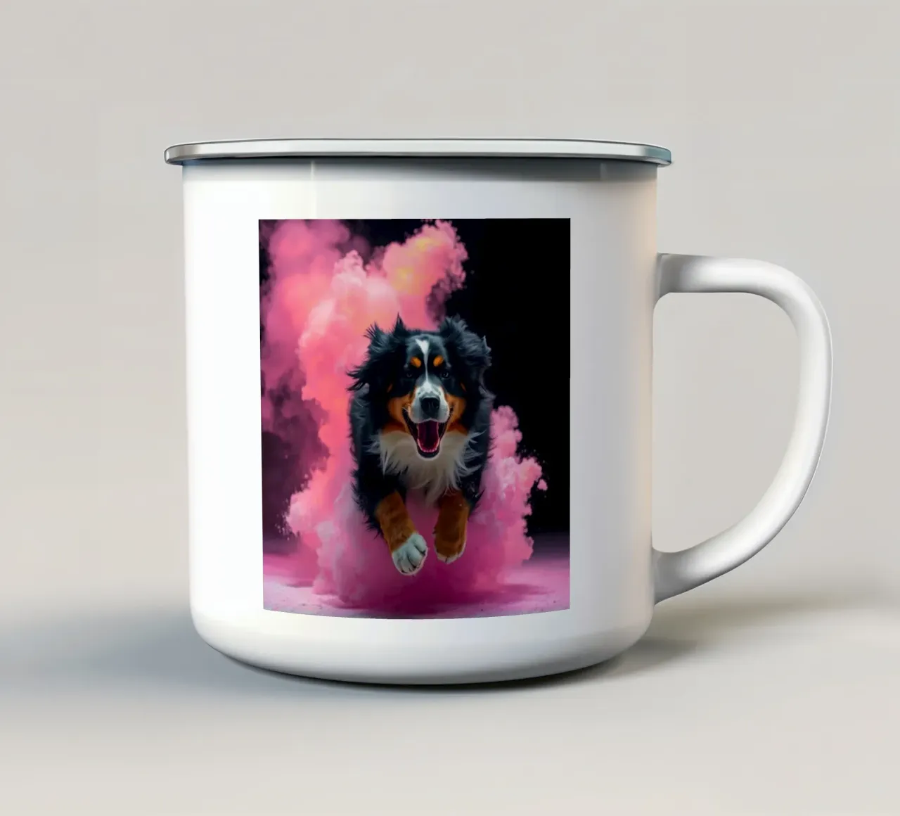 The colorful Bernese Mountain Dog #181 enamel mug by Yumis.Beargang.and.Me