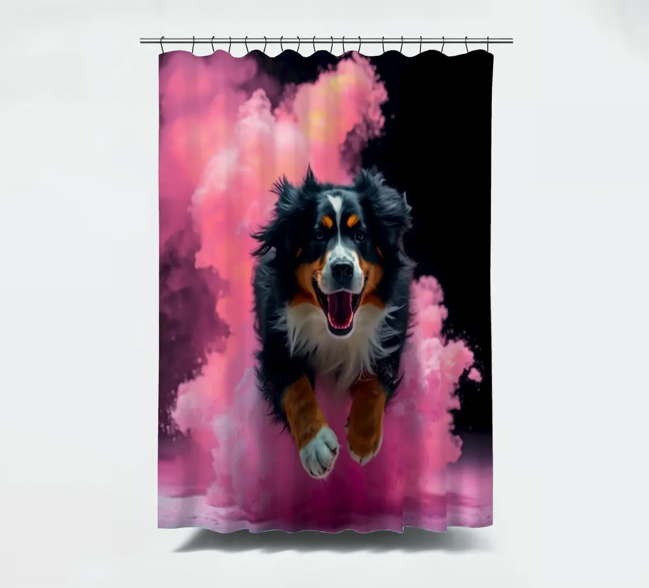 The colorful Bernese Mountain Dog #181 shower curtain by Yumis.Beargang.and.Me