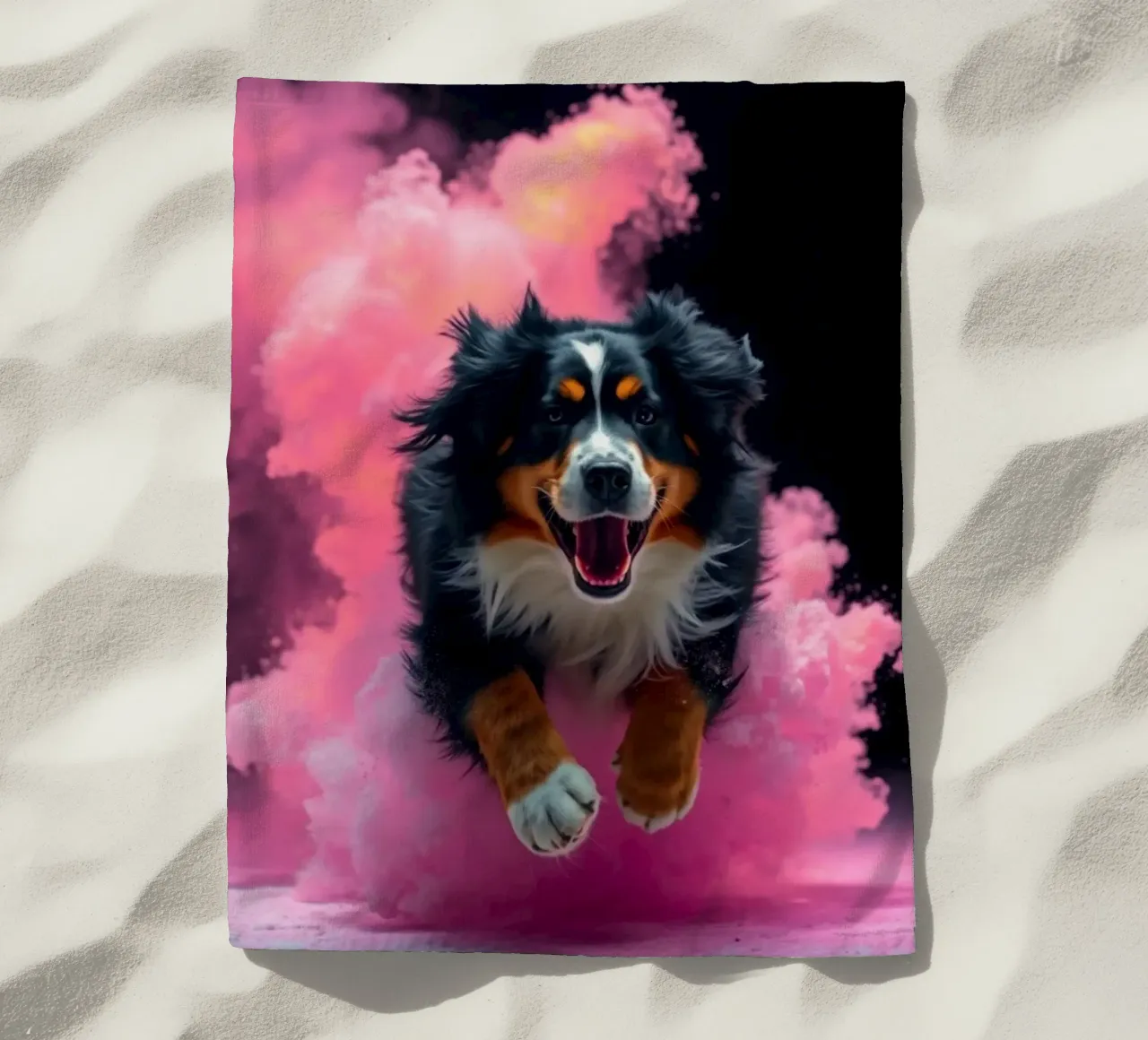 The colorful Bernese Mountain Dog #181 beach towel by Yumis.Beargang.and.Me