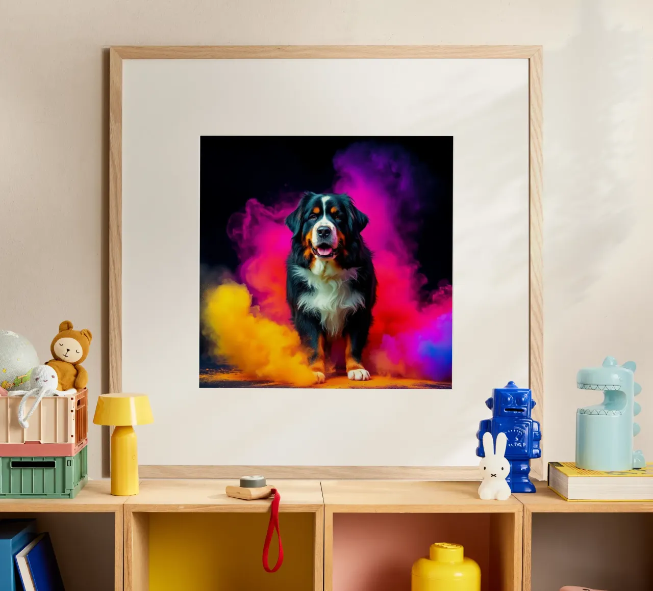 The colorful Bernese Mountain Dog #182 poster by Yumis.Beargang.and.Me