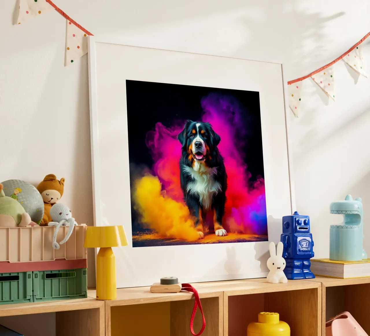 The colorful Bernese Mountain Dog #182 poster by Yumis.Beargang.and.Me