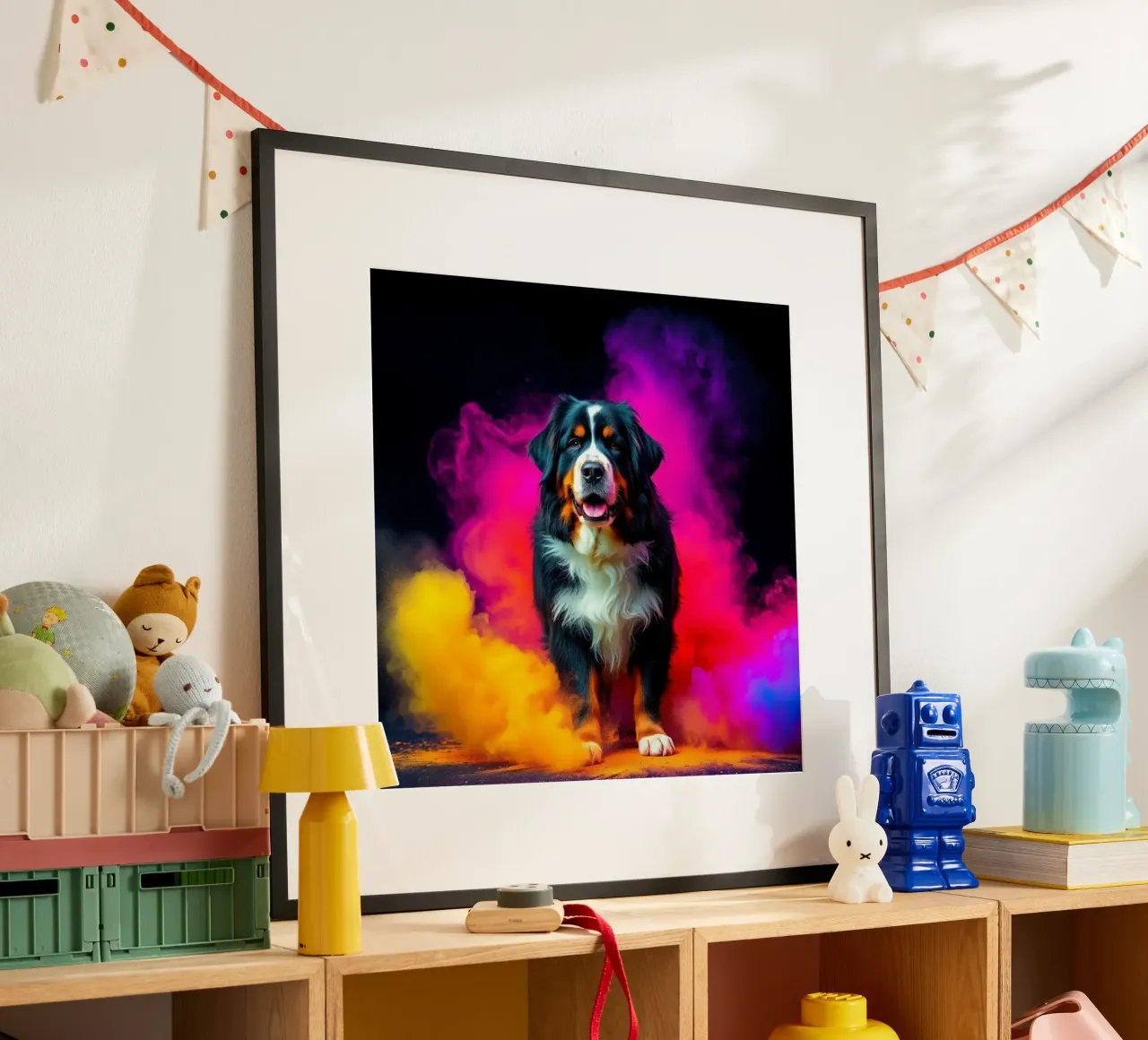 The colorful Bernese Mountain Dog #182 poster by Yumis.Beargang.and.Me