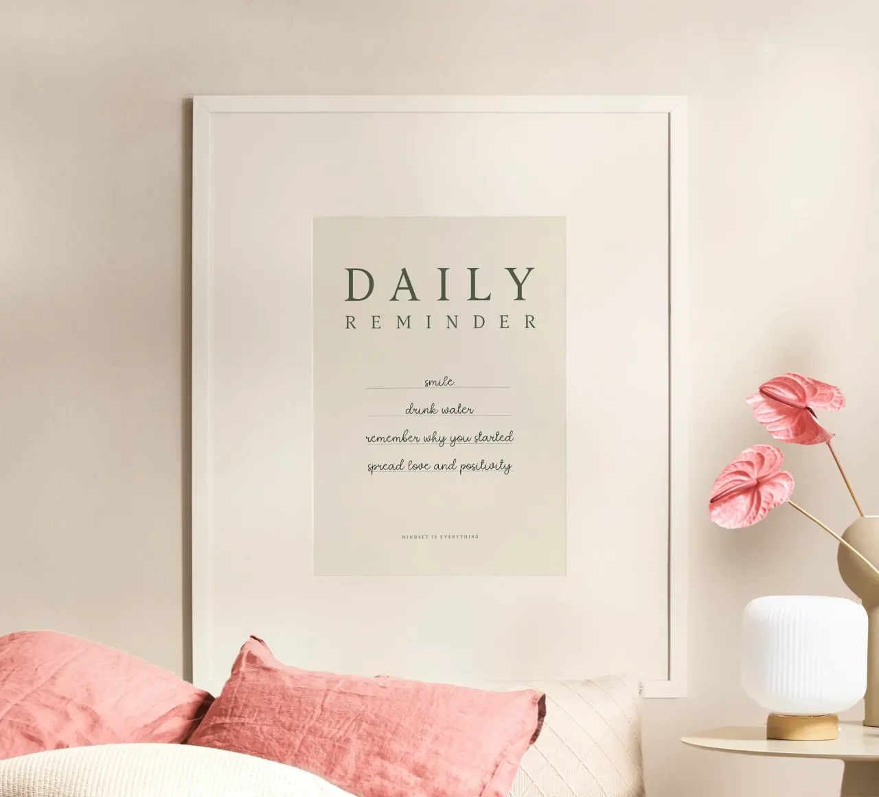 Tägliche Erinnerung - Minimalistisches Motivationszitat Poster mit Aluminium Rahmen von Attaboy Dsgn