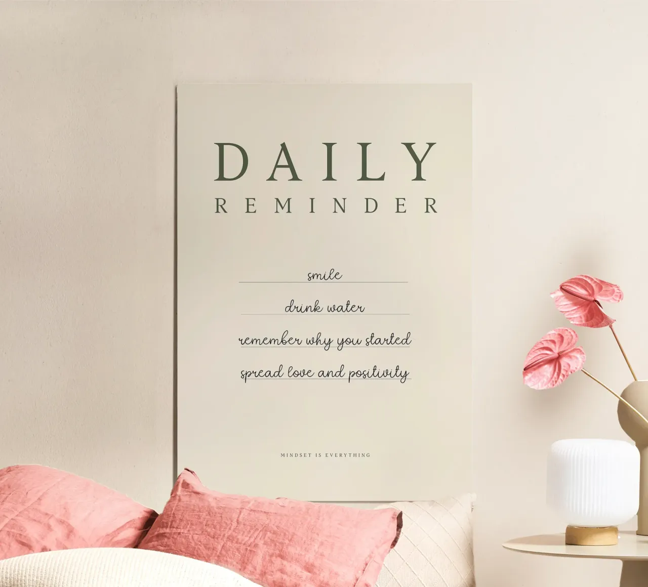 Tägliche Erinnerung - Minimalistisches Motivationszitat Poster mit Aluminium Rahmen von Attaboy Dsgn