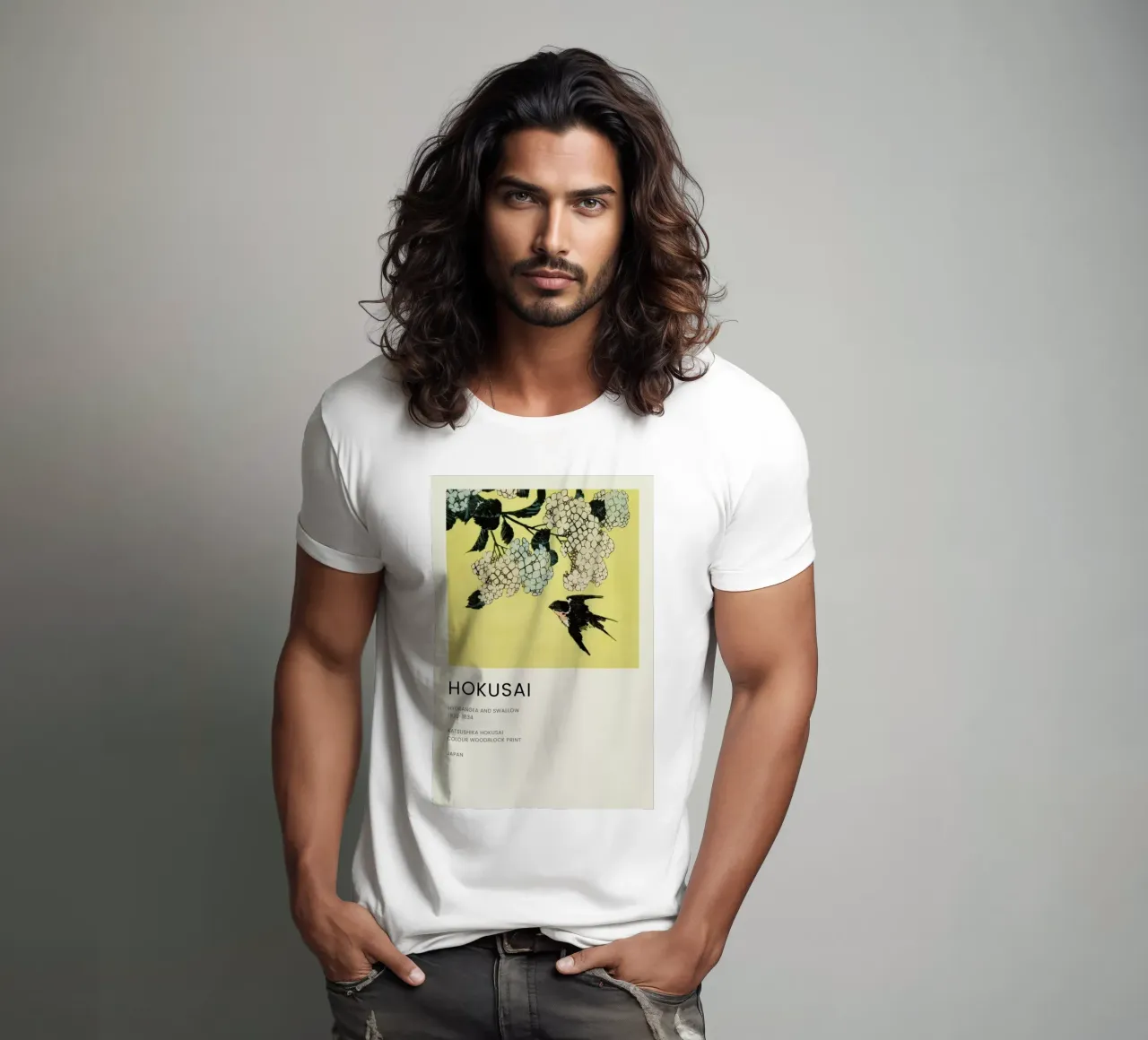 Hokusai - Hydrangea and Swallow t-shirt da Vintage by JUNIQE