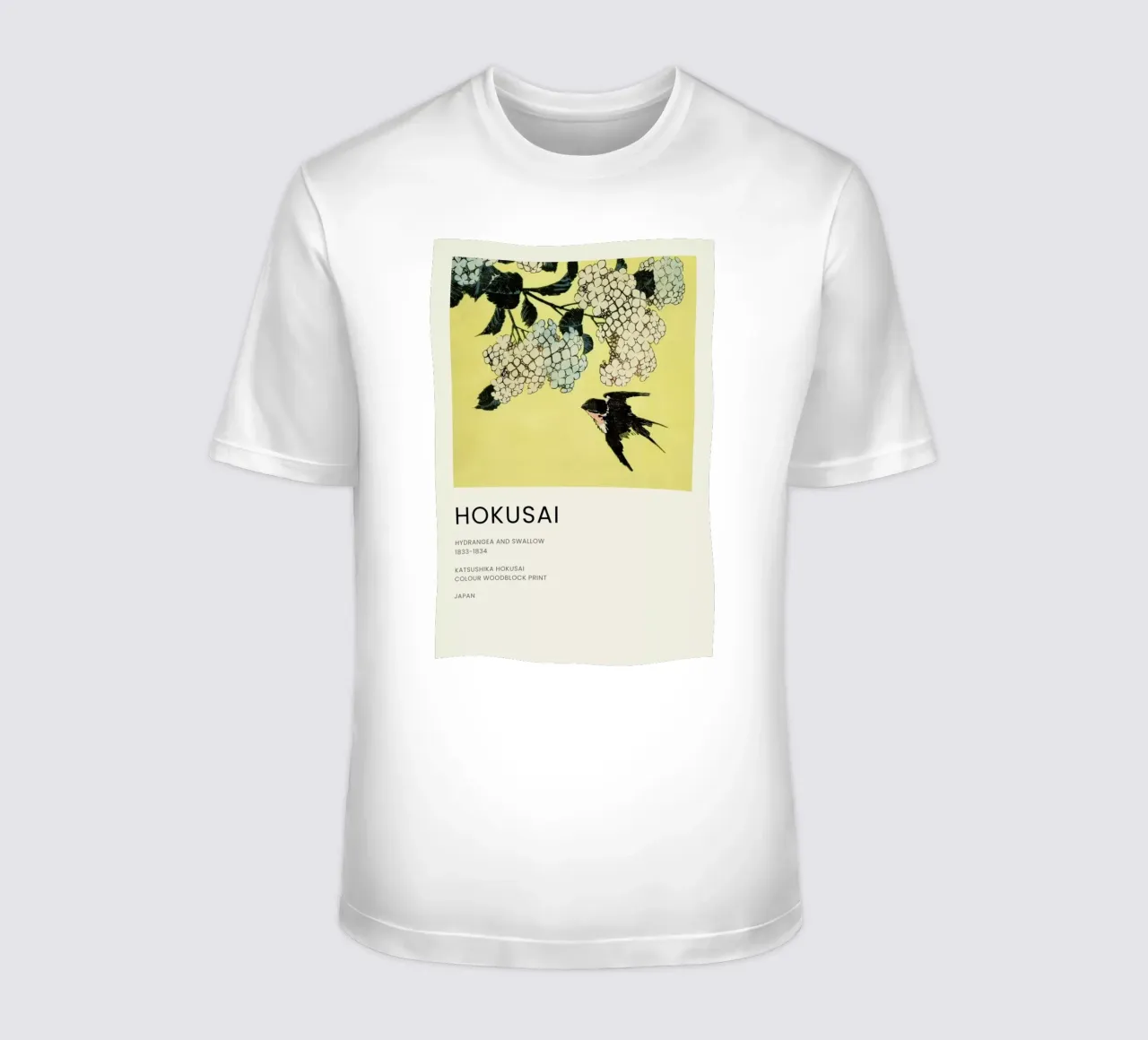 Hokusai - Hydrangea and Swallow t-shirt da Vintage by JUNIQE
