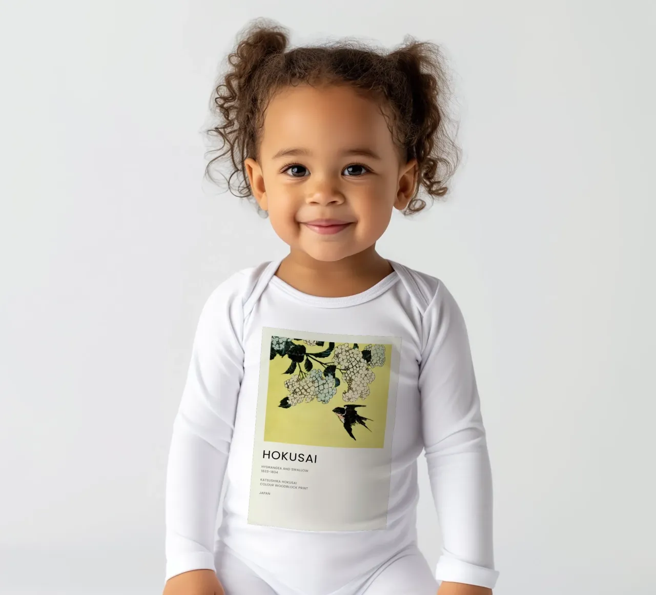 Hokusai - Hydrangea and Swallow Langarm Babybody von Vintage by JUNIQE