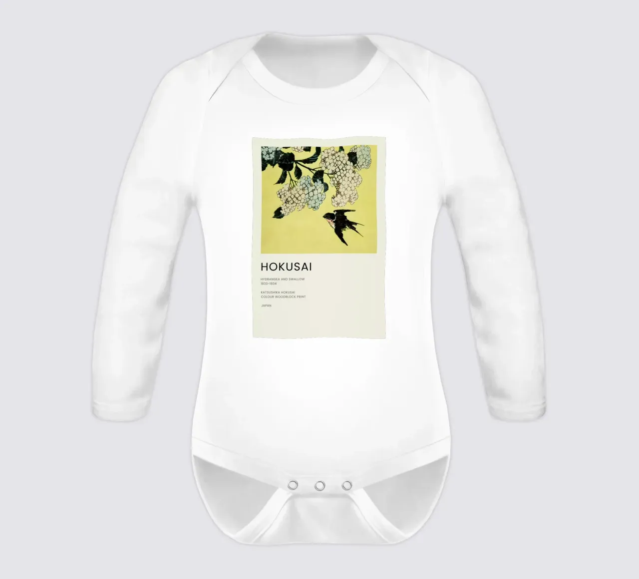 Hokusai - Hydrangea and Swallow Langarm Babybody von Vintage by JUNIQE