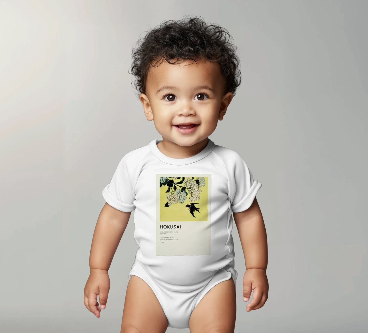 Hokusai - Hydrangea and Swallow Kurzarm Babybody von Vintage by JUNIQE