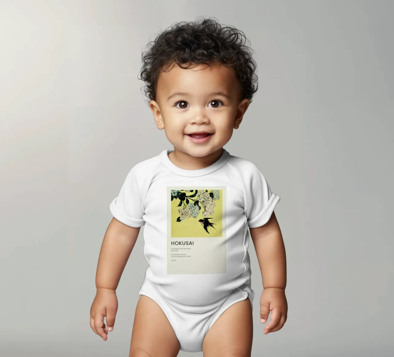 Hokusai - Hydrangea and Swallow body neonato maniche corte da Vintage by JUNIQE