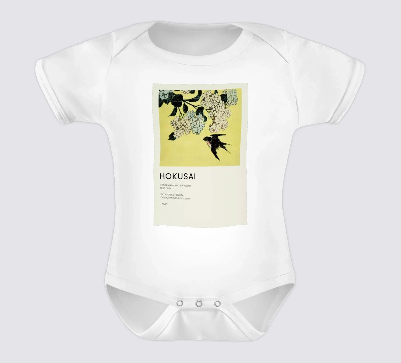 Hokusai - Hydrangea and Swallow Kurzarm Babybody von Vintage by JUNIQE