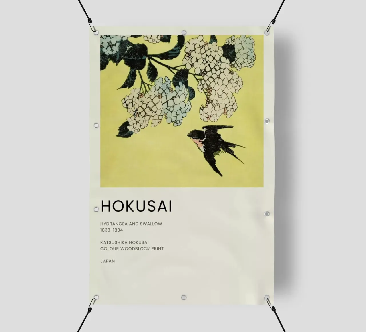 Hokusai - Hydrangea and Swallow telo in pvc da Vintage by JUNIQE
