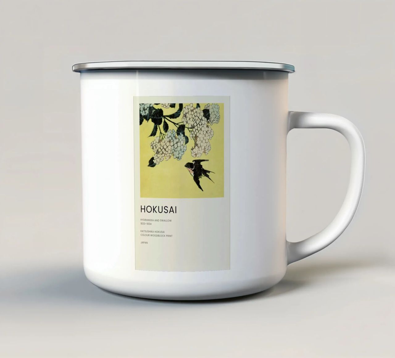 Hokusai - Hydrangea and Swallow tazza in smalto da Vintage by JUNIQE