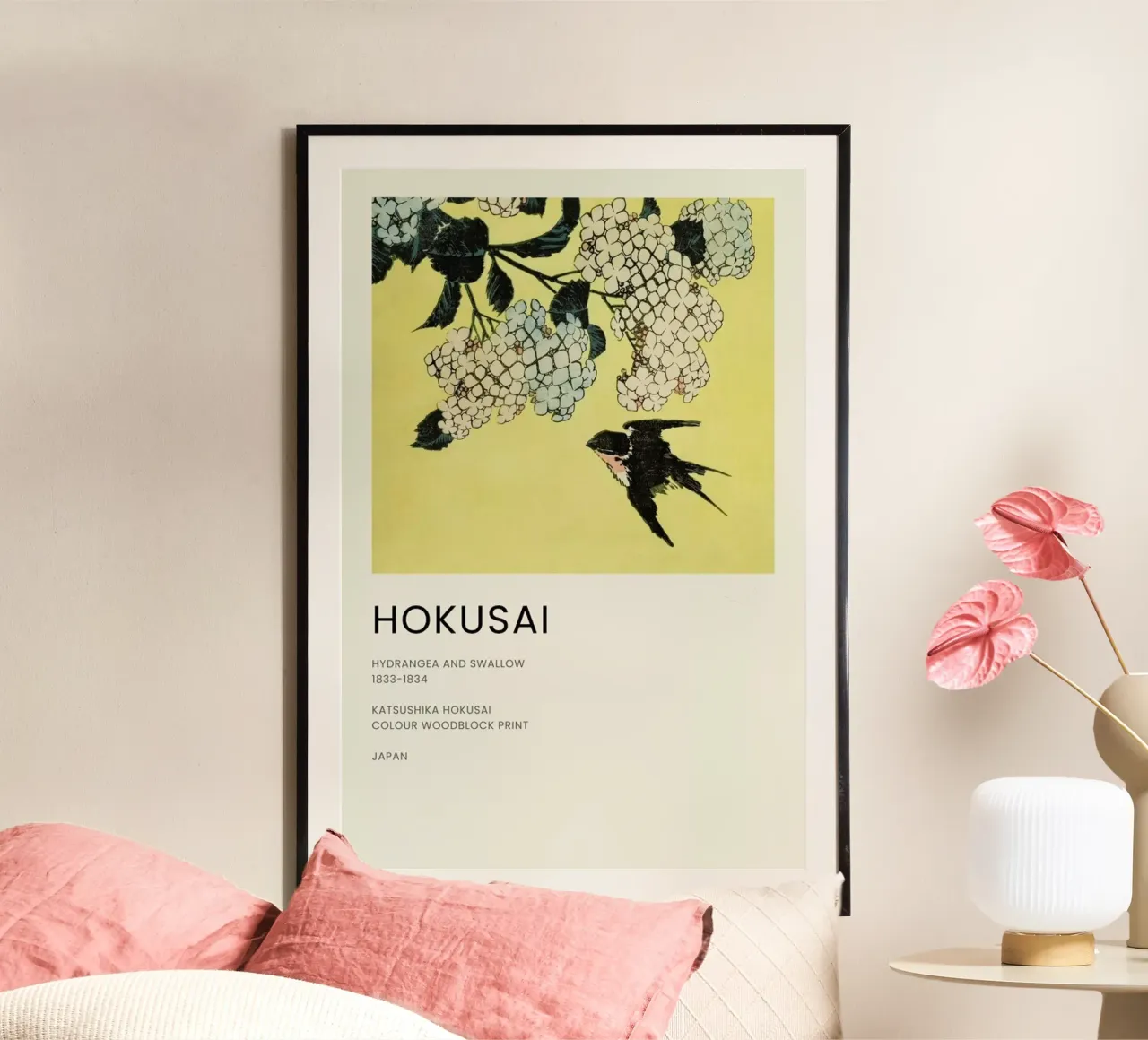 Hokusai - Hydrangea and Swallow poster da Vintage by JUNIQE