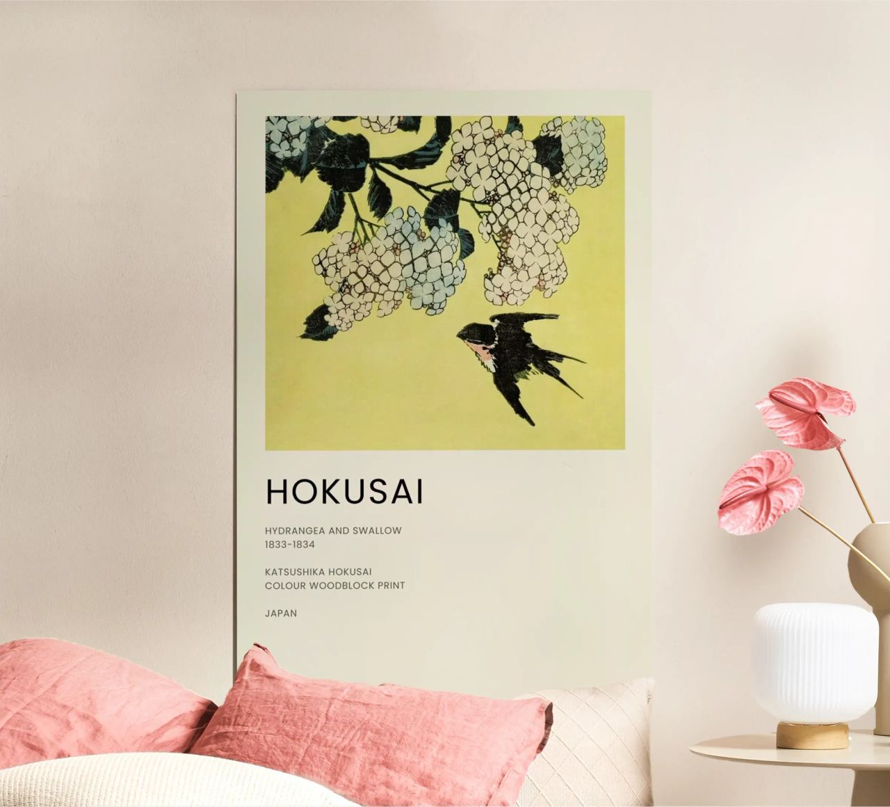 Hokusai - Hydrangea and Swallow Poster von Vintage by JUNIQE