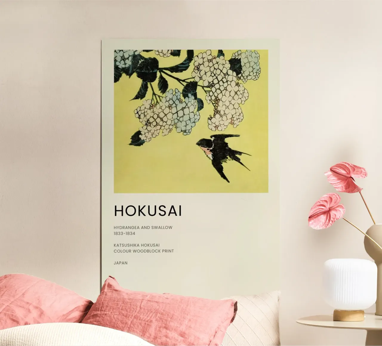 Hokusai - Hydrangea and Swallow poster da Vintage by JUNIQE