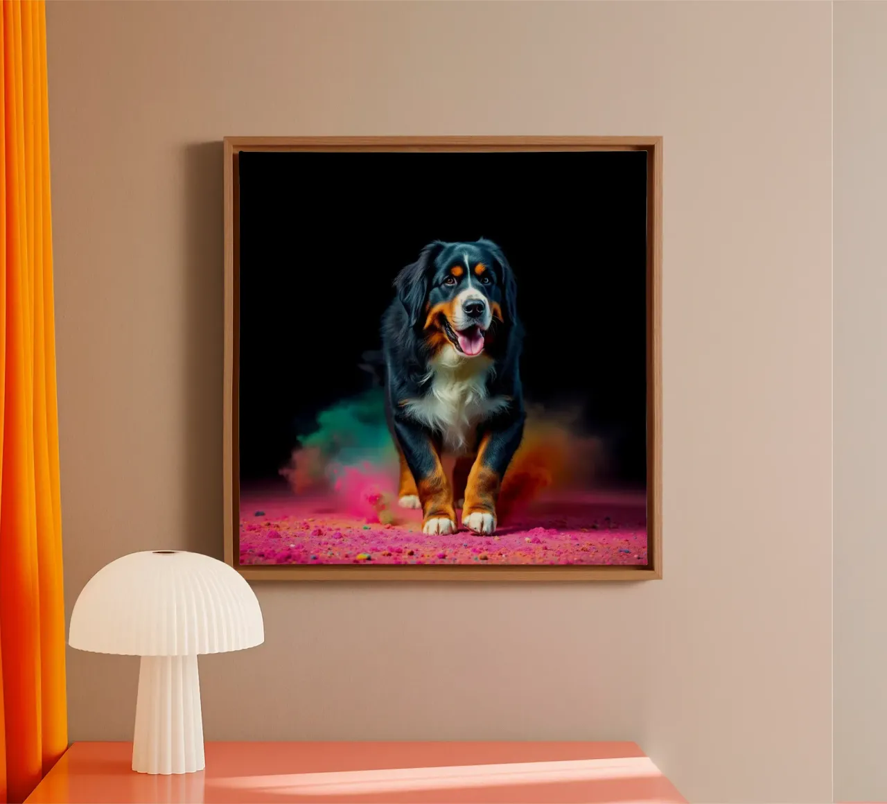 The colorful Bernese Mountain Dog #184 canvas with Floater frame by Yumis.Beargang.and.Me