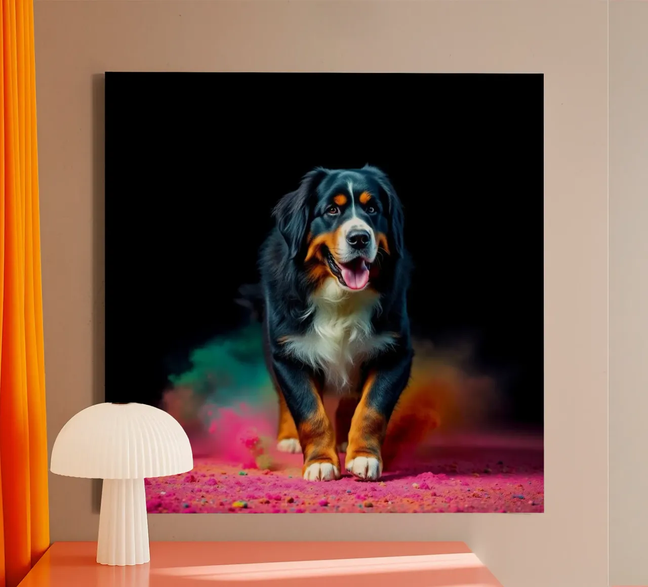 The colorful Bernese Mountain Dog #184 canvas with Floater frame by Yumis.Beargang.and.Me
