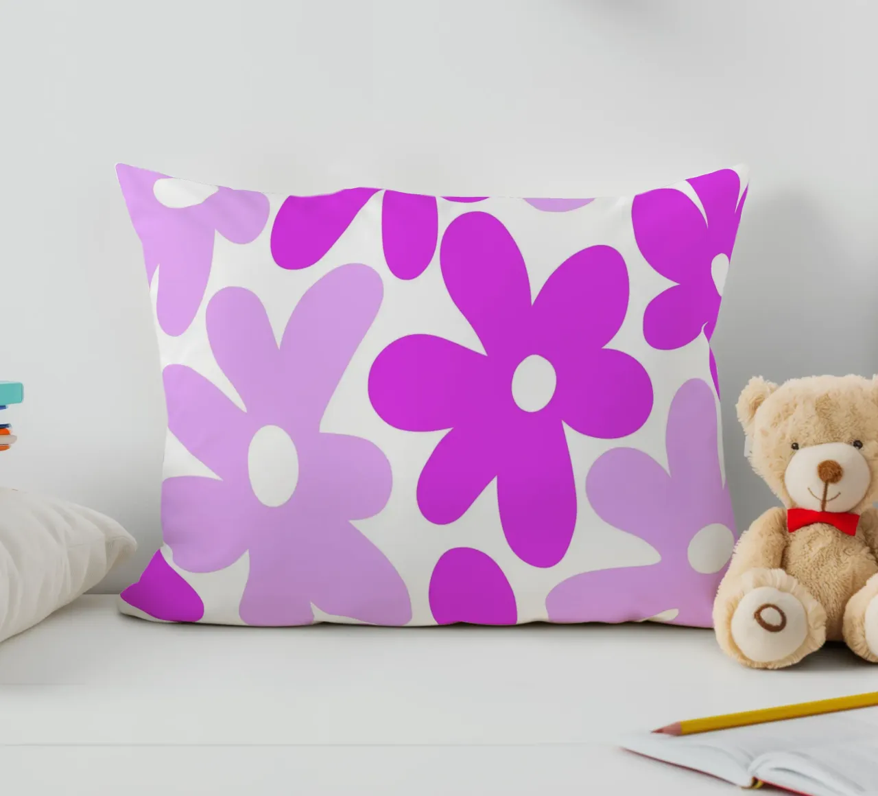 Minimalist Flower Power in Fuchsia & Lavender decorative cushion by Happy Littles