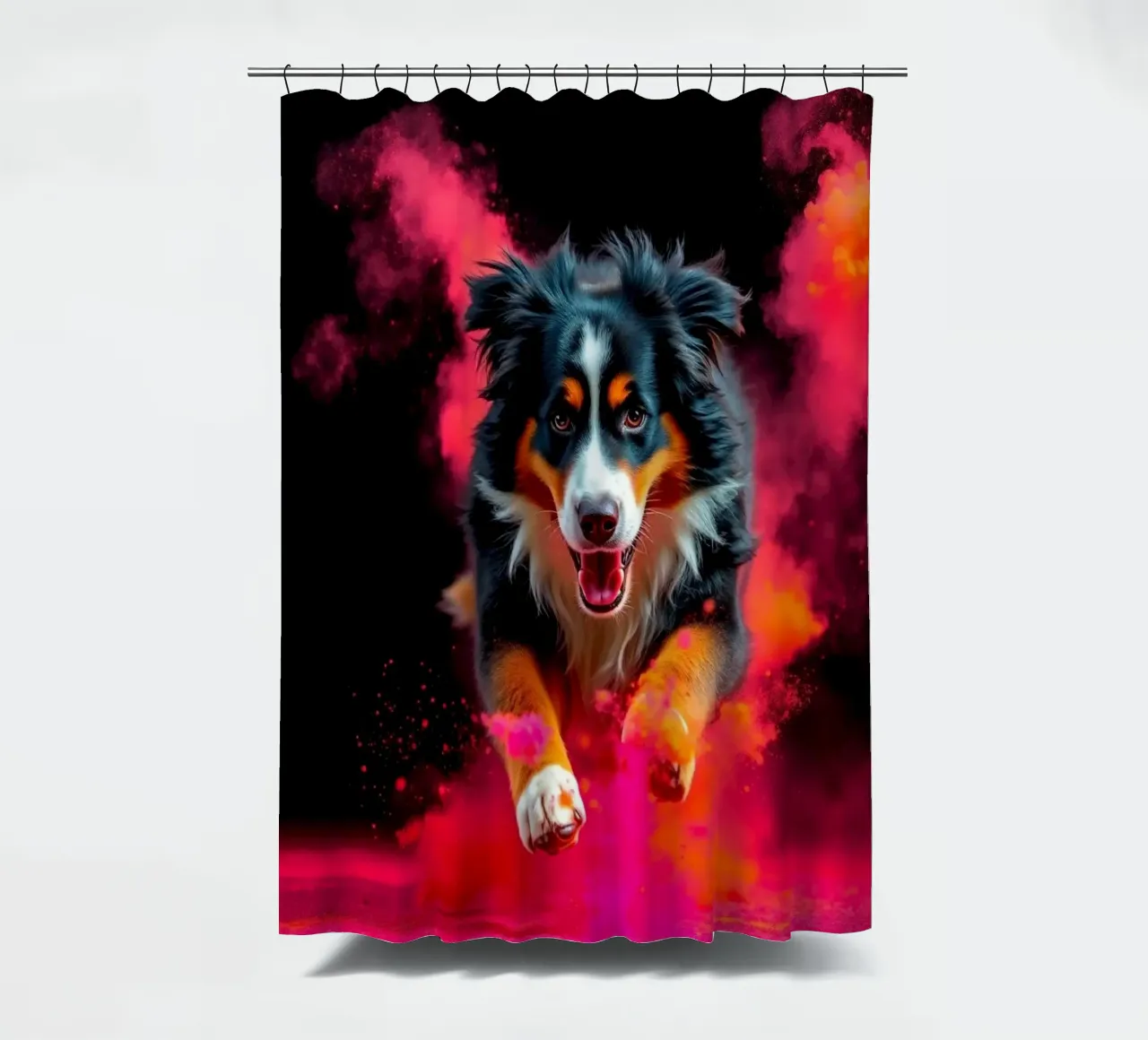 The colorful Bernese Mountain Dog #185 shower curtain by Yumis.Beargang.and.Me