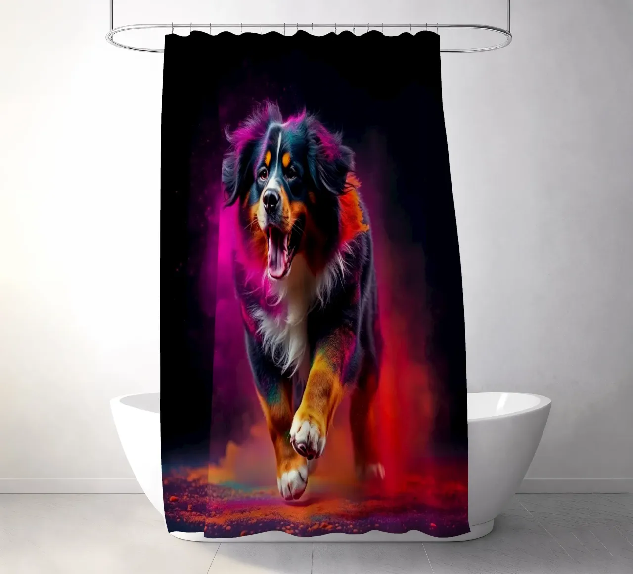 The colorful Bernese Mountain Dog #186 shower curtain by Yumis.Beargang.and.Me