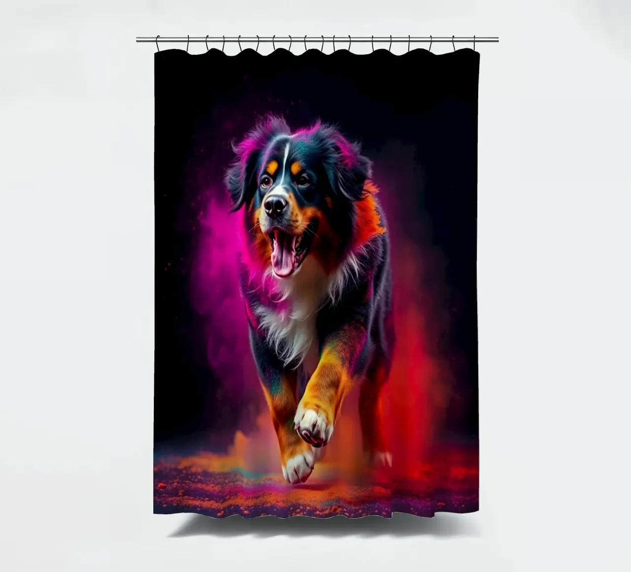The colorful Bernese Mountain Dog #186 shower curtain by Yumis.Beargang.and.Me