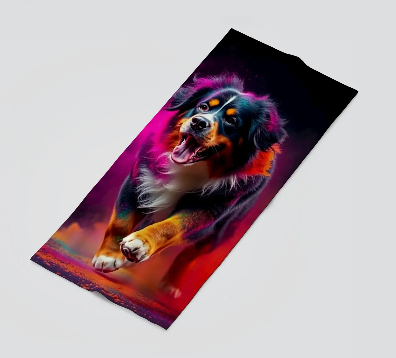 The colorful Bernese Mountain Dog #186 beach towel by Yumis.Beargang.and.Me