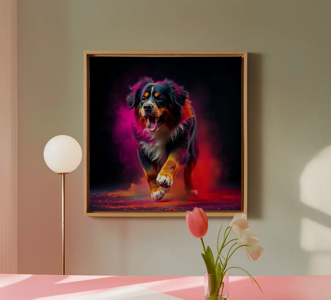 The colorful Bernese Mountain Dog #186 canvas with Floater frame by Yumis.Beargang.and.Me