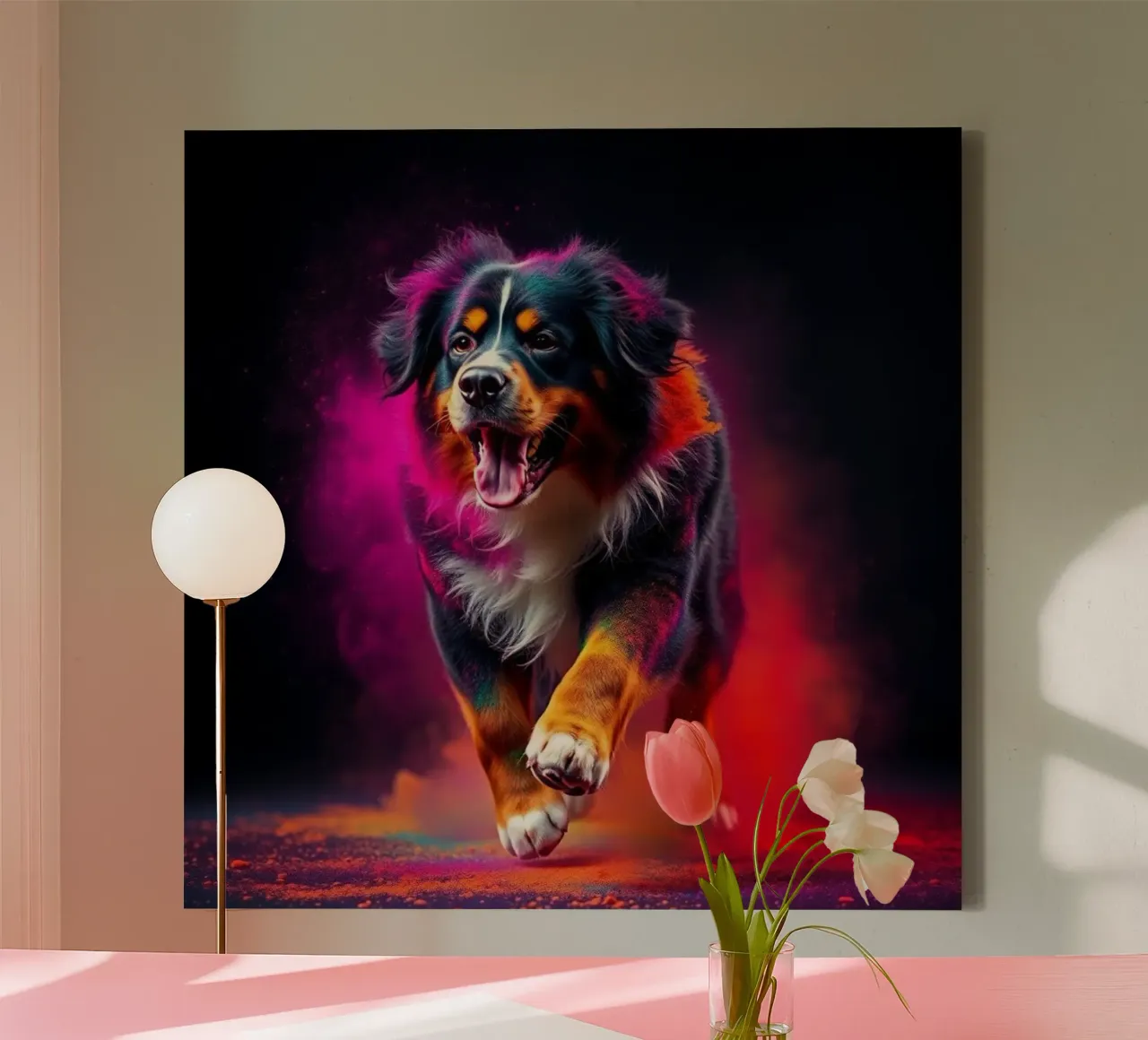 The colorful Bernese Mountain Dog #186 canvas with Floater frame by Yumis.Beargang.and.Me
