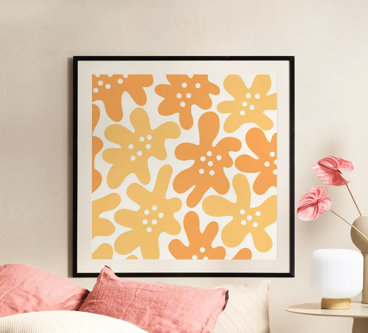 Flower Power minimalista in arancione e giallo carta hahnemühle da Happy Littles
