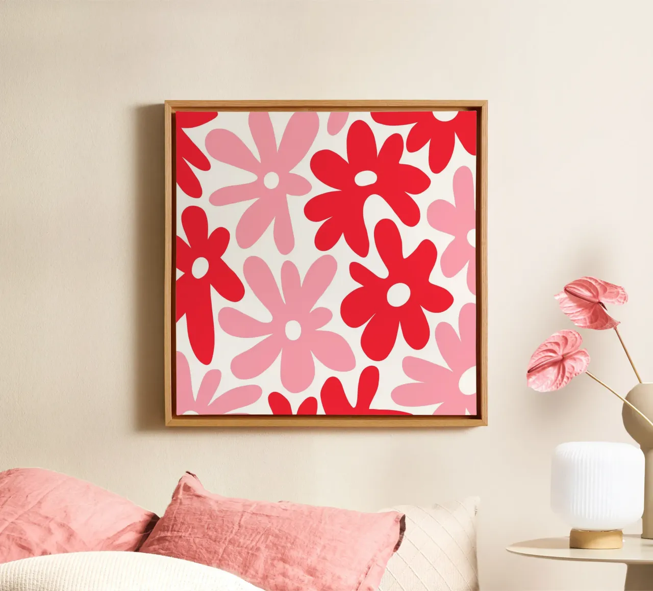 Minimalist Flower Power in Red & Blush canvas with Floater frame by Happy Littles