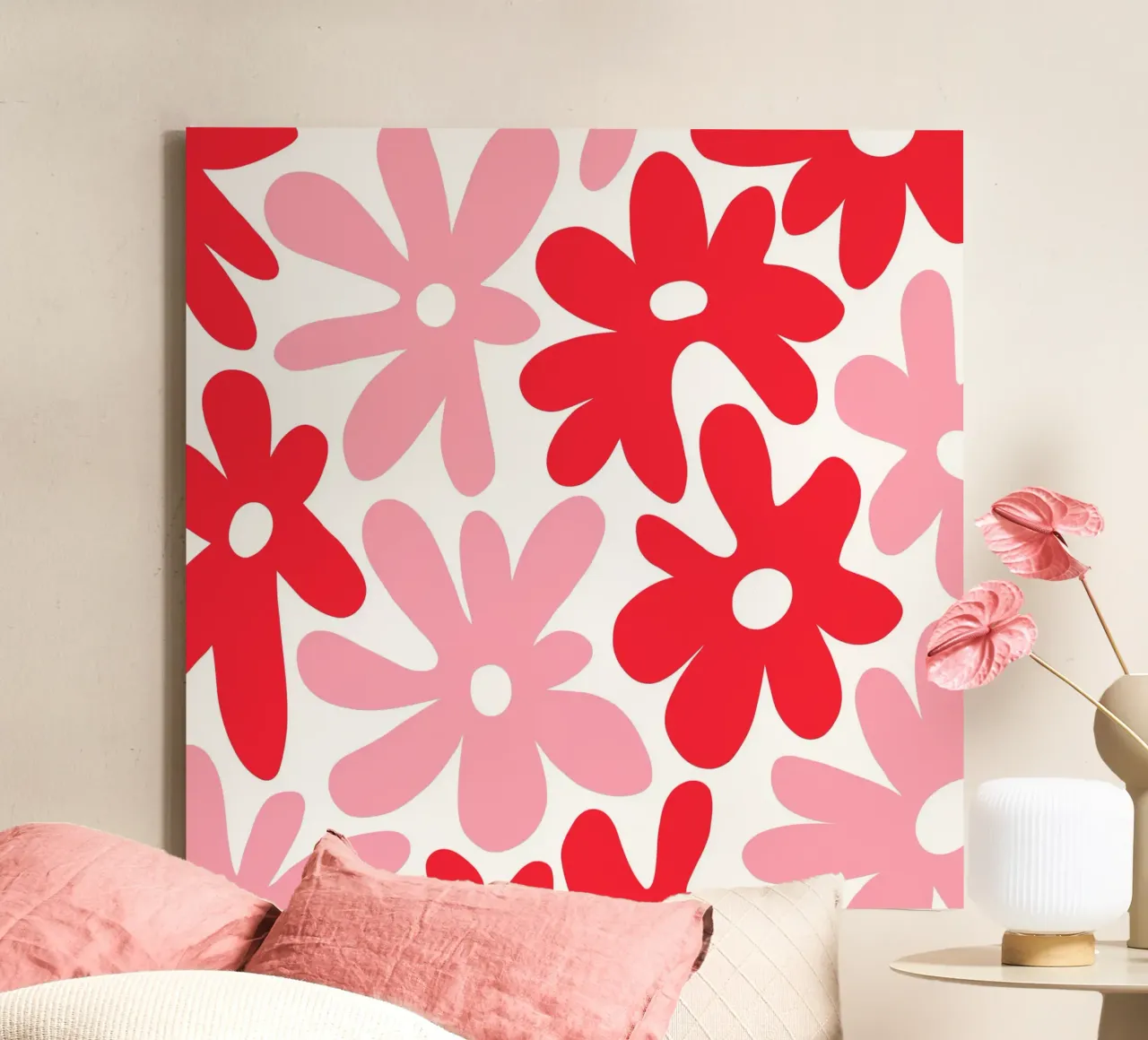 Minimalist Flower Power in Red & Blush canvas with Floater frame by Happy Littles