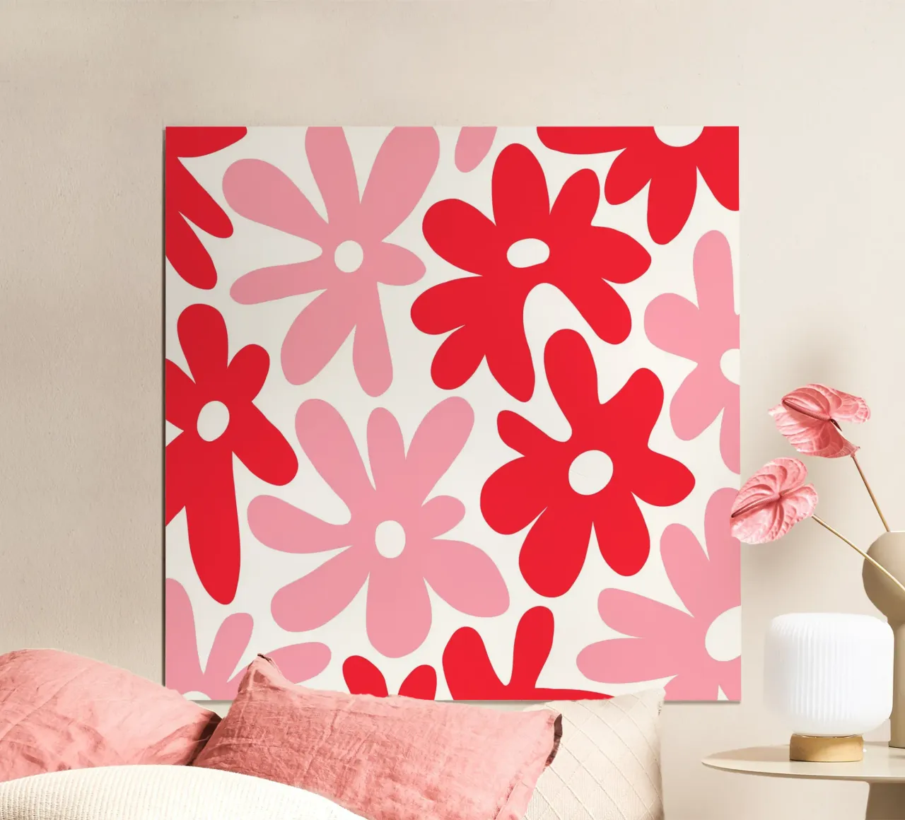 Potere floreale minimalista in rosso e blush poster con telaio in legno da Happy Littles