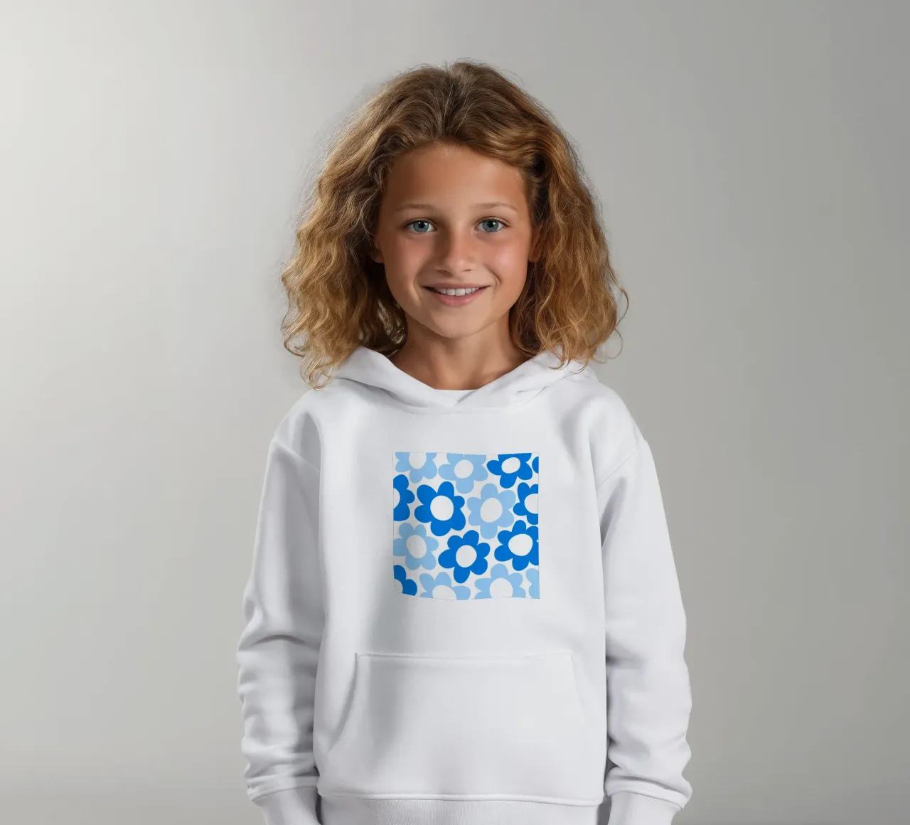 Minimalist Flower Power in Sky & Cobalt Blue kids hoodie by Happy Littles