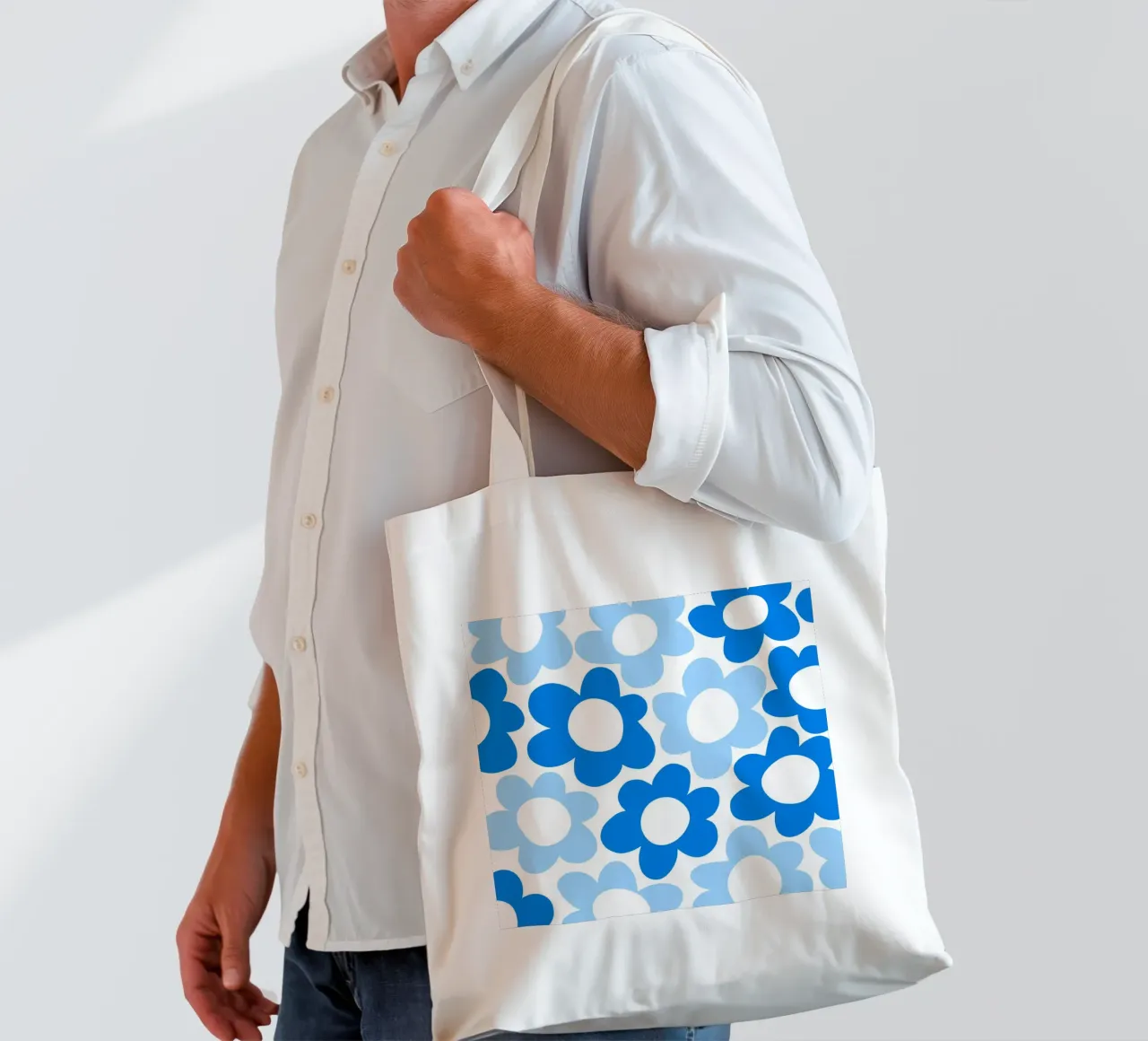 Minimalist Flower Power in Sky & Cobalt Blue tote bag by Happy Littles