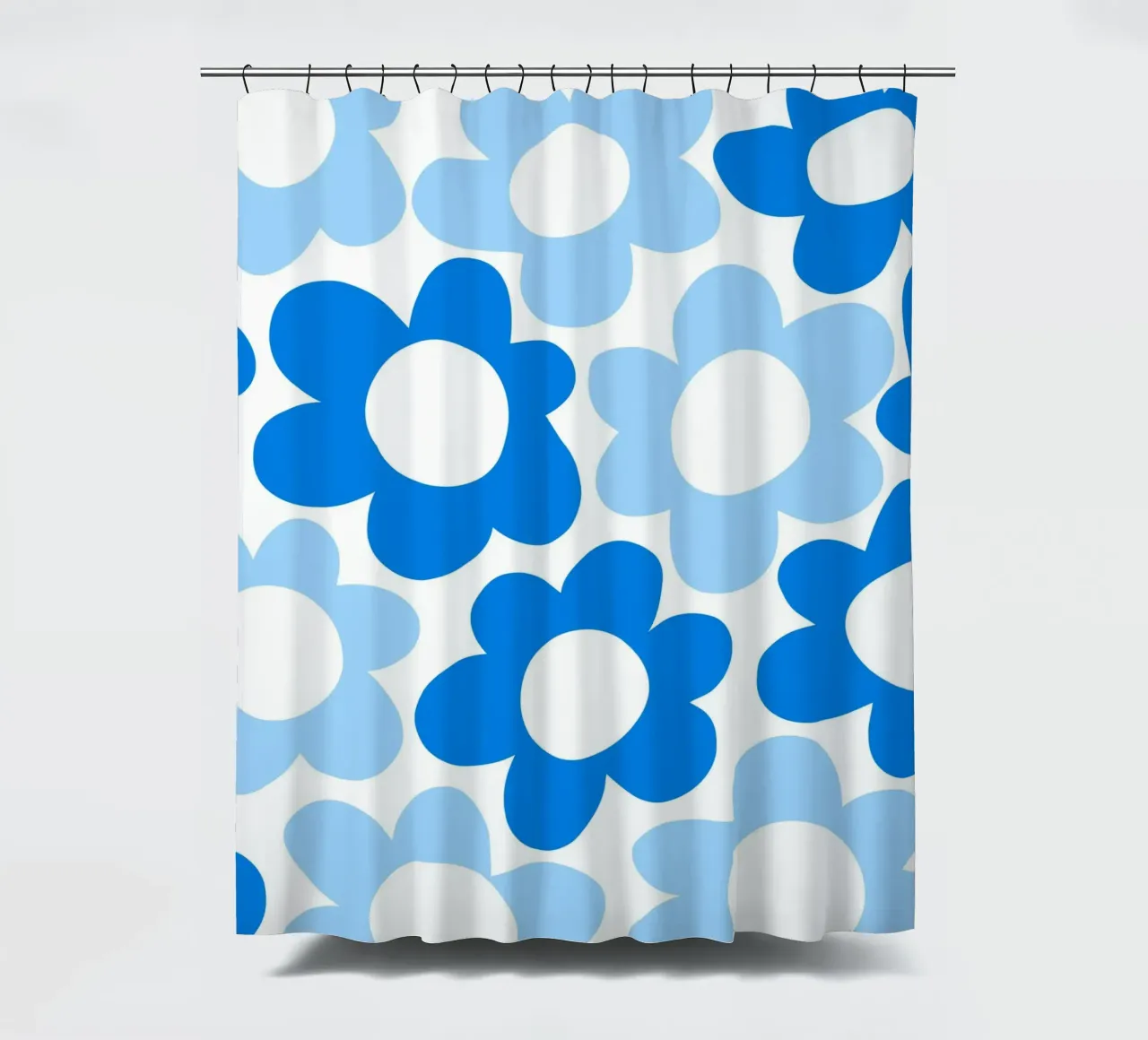 Minimalist Flower Power in Sky & Cobalt Blue shower curtain by Happy Littles