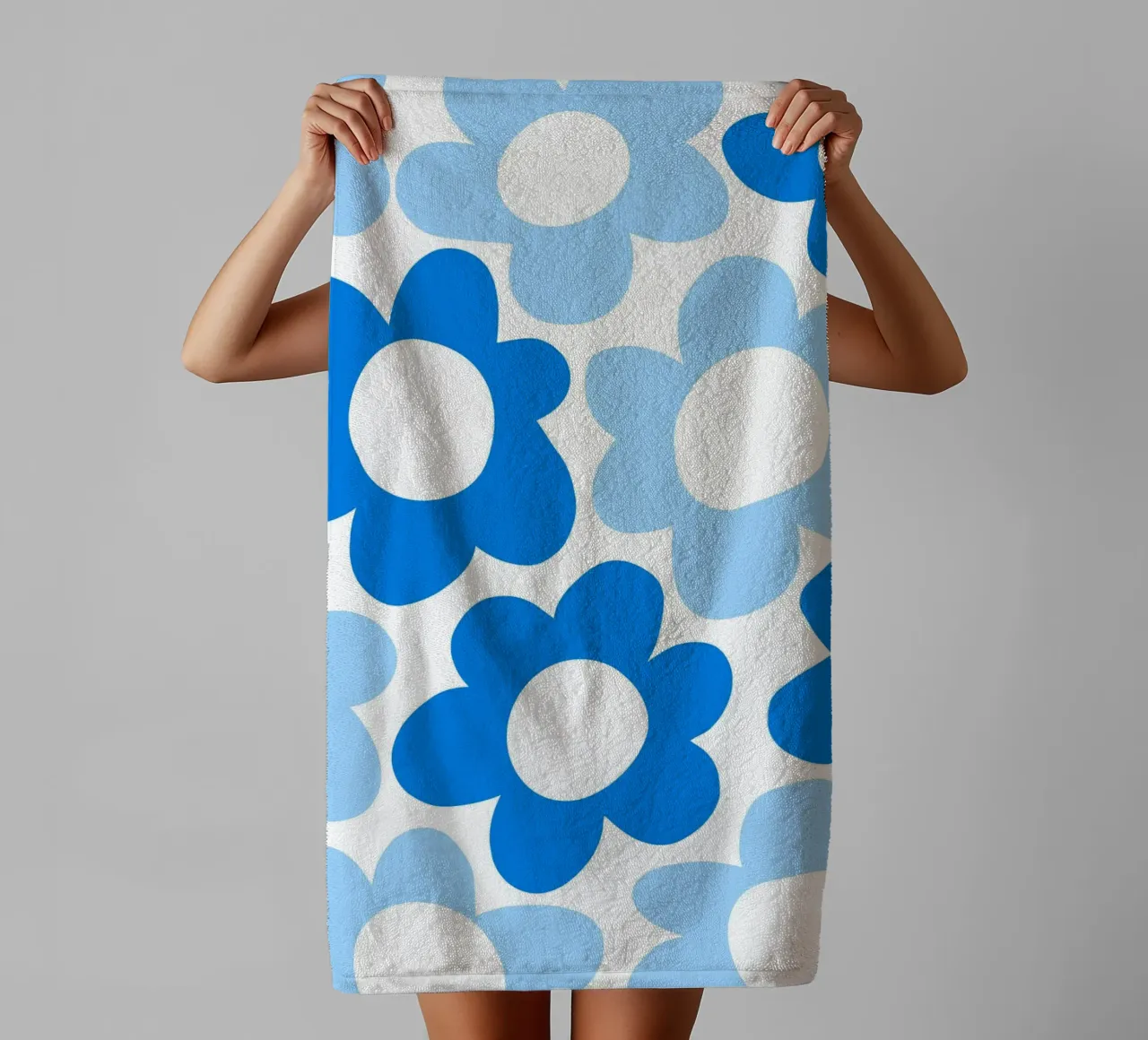 Minimalist Flower Power in Sky & Cobalt Blue towel by Happy Littles