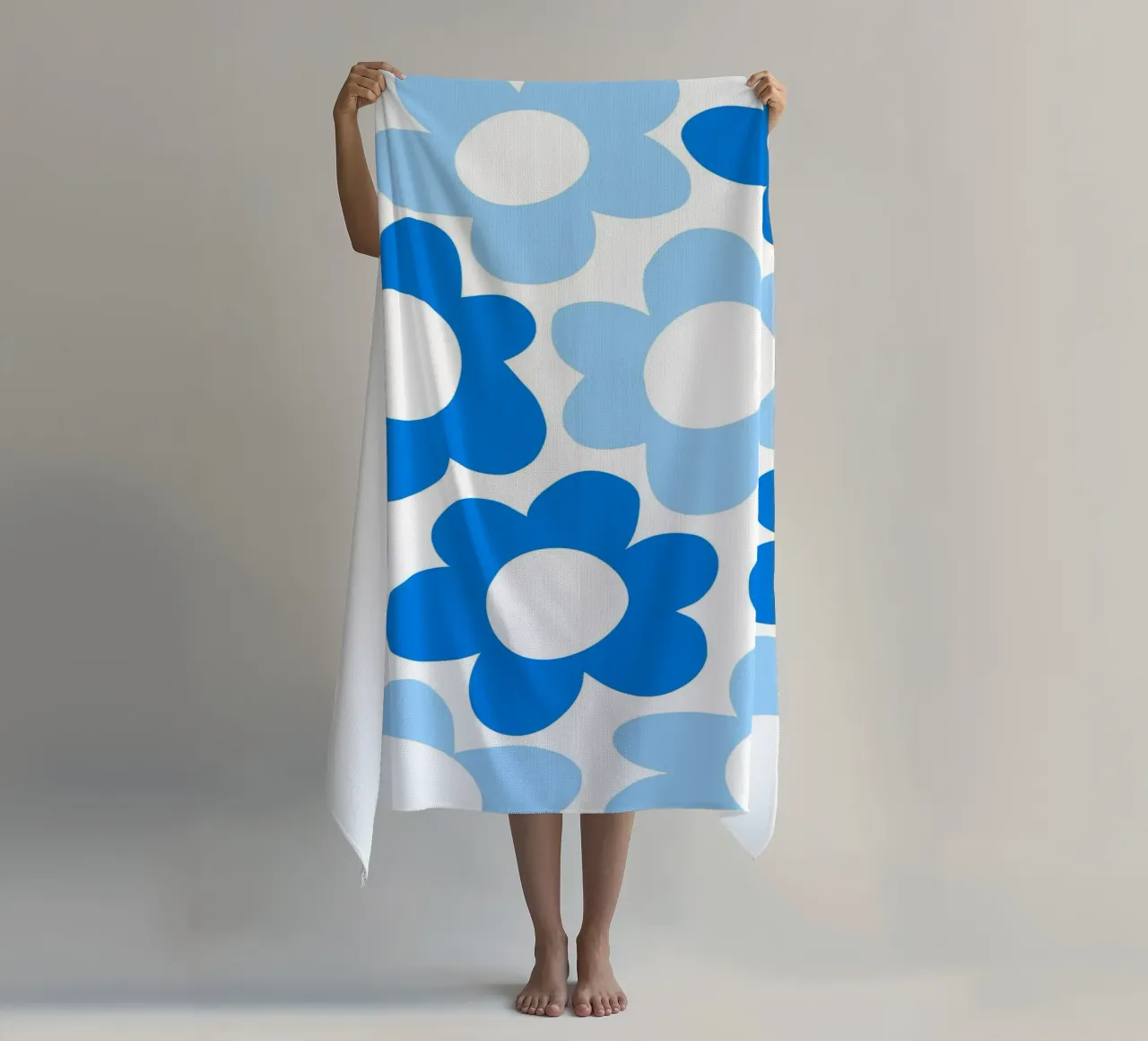 Minimalist Flower Power in Sky & Cobalt Blue beach towel by Happy Littles