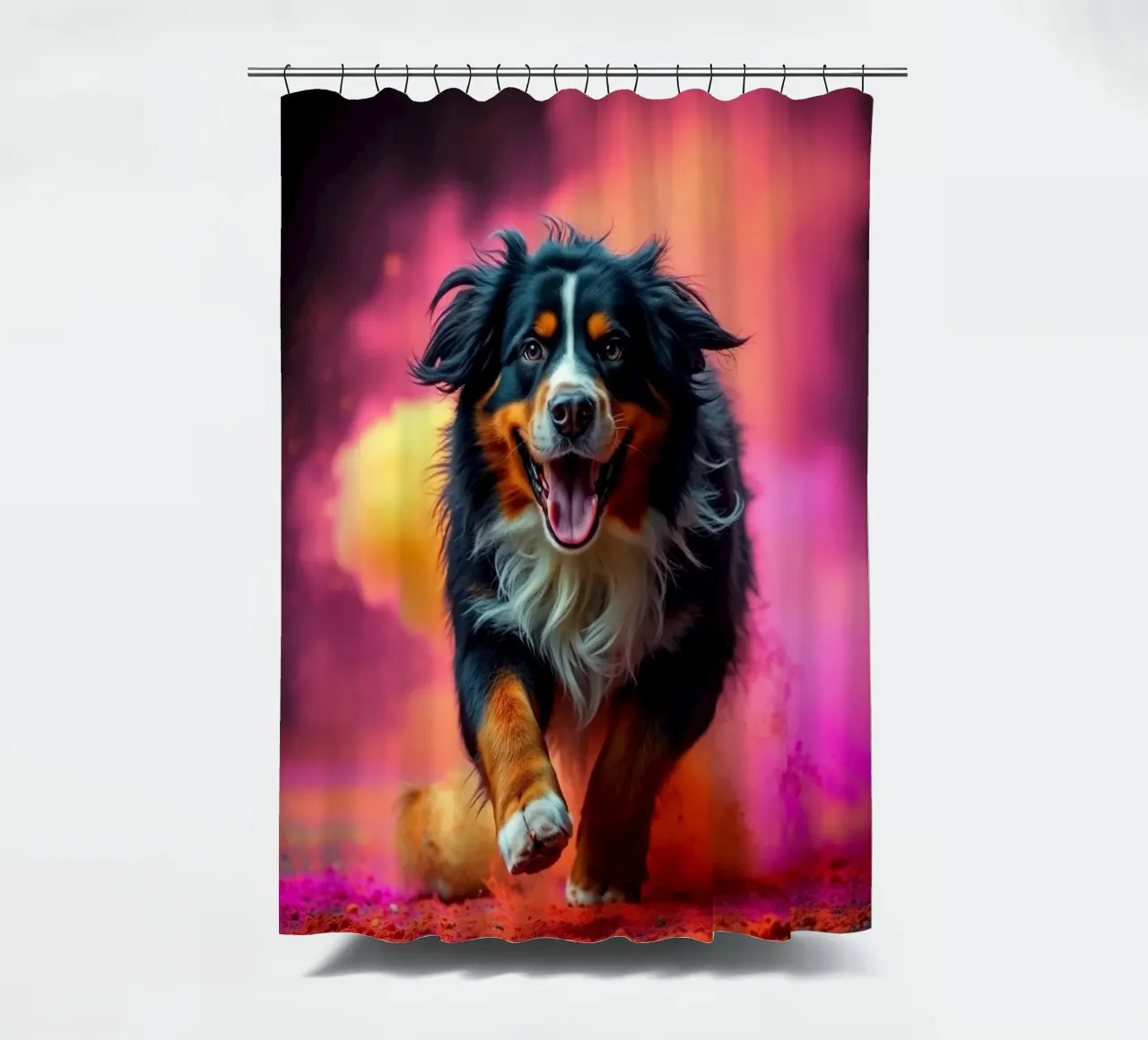 The colorful Bernese Mountain Dog #189 shower curtain by Yumis.Beargang.and.Me