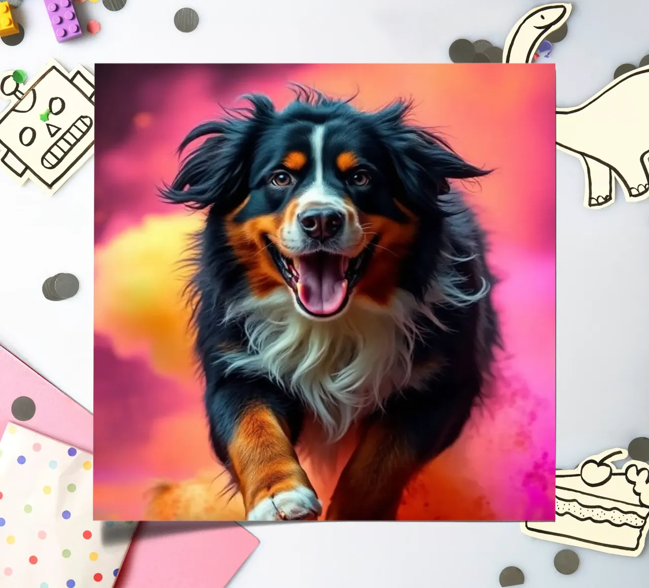The colorful Bernese Mountain Dog #189 sticker sheet by Yumis.Beargang.and.Me