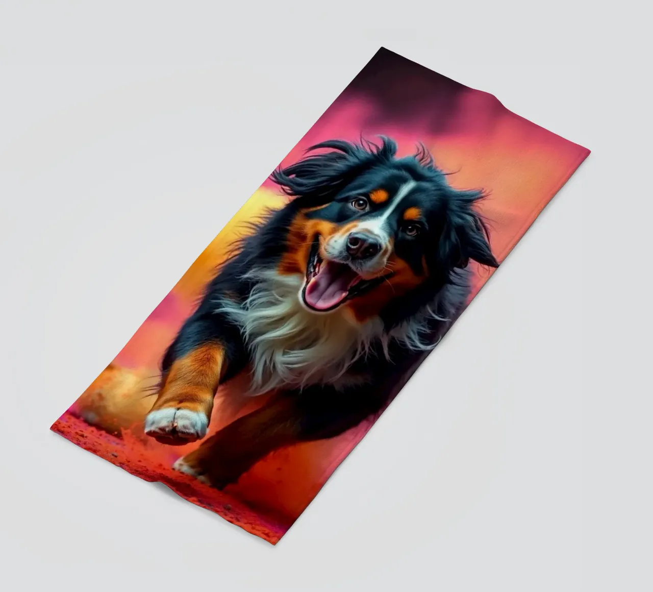 The colorful Bernese Mountain Dog #189 beach towel by Yumis.Beargang.and.Me
