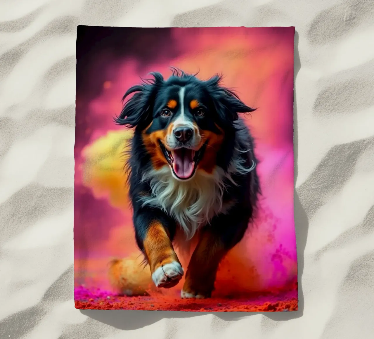 The colorful Bernese Mountain Dog #189 beach towel by Yumis.Beargang.and.Me