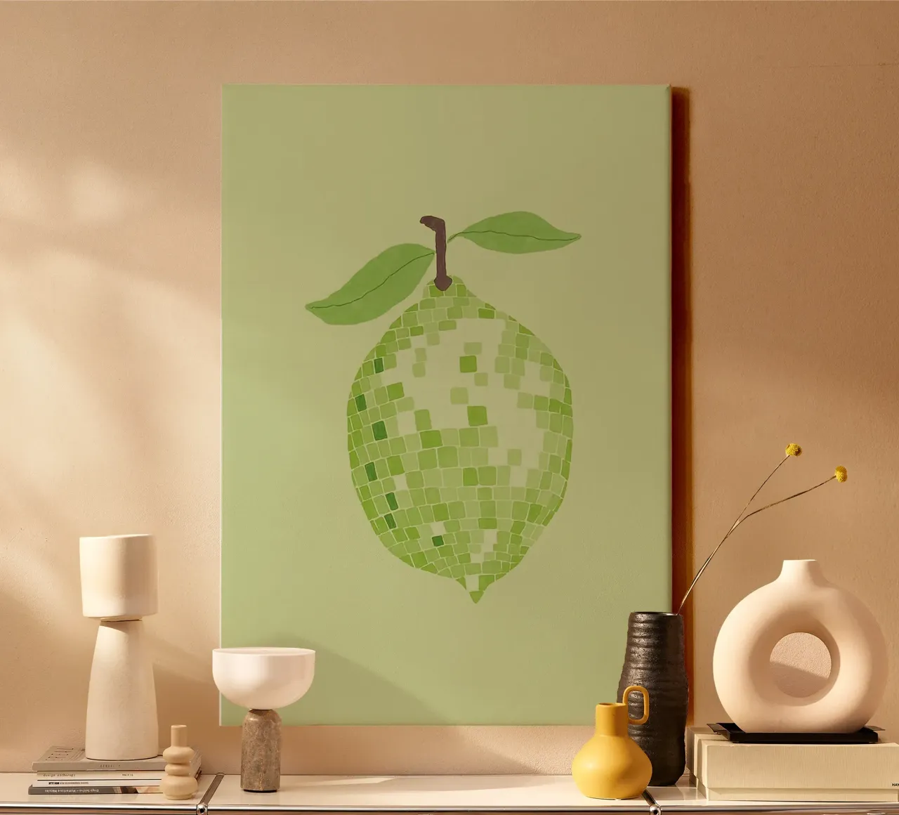 Disco Ball Lime tela con Cornice a cassetta da Attaboy Dsgn