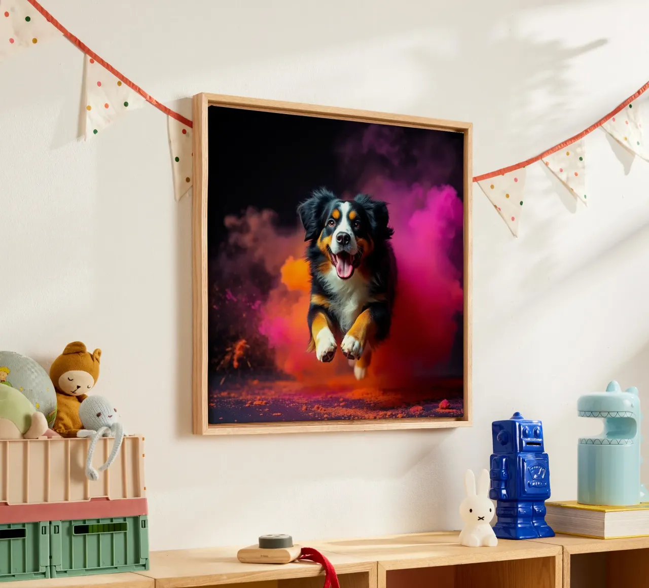 The colorful Bernese Mountain Dog #192 canvas with Floater frame by Yumis.Beargang.and.Me