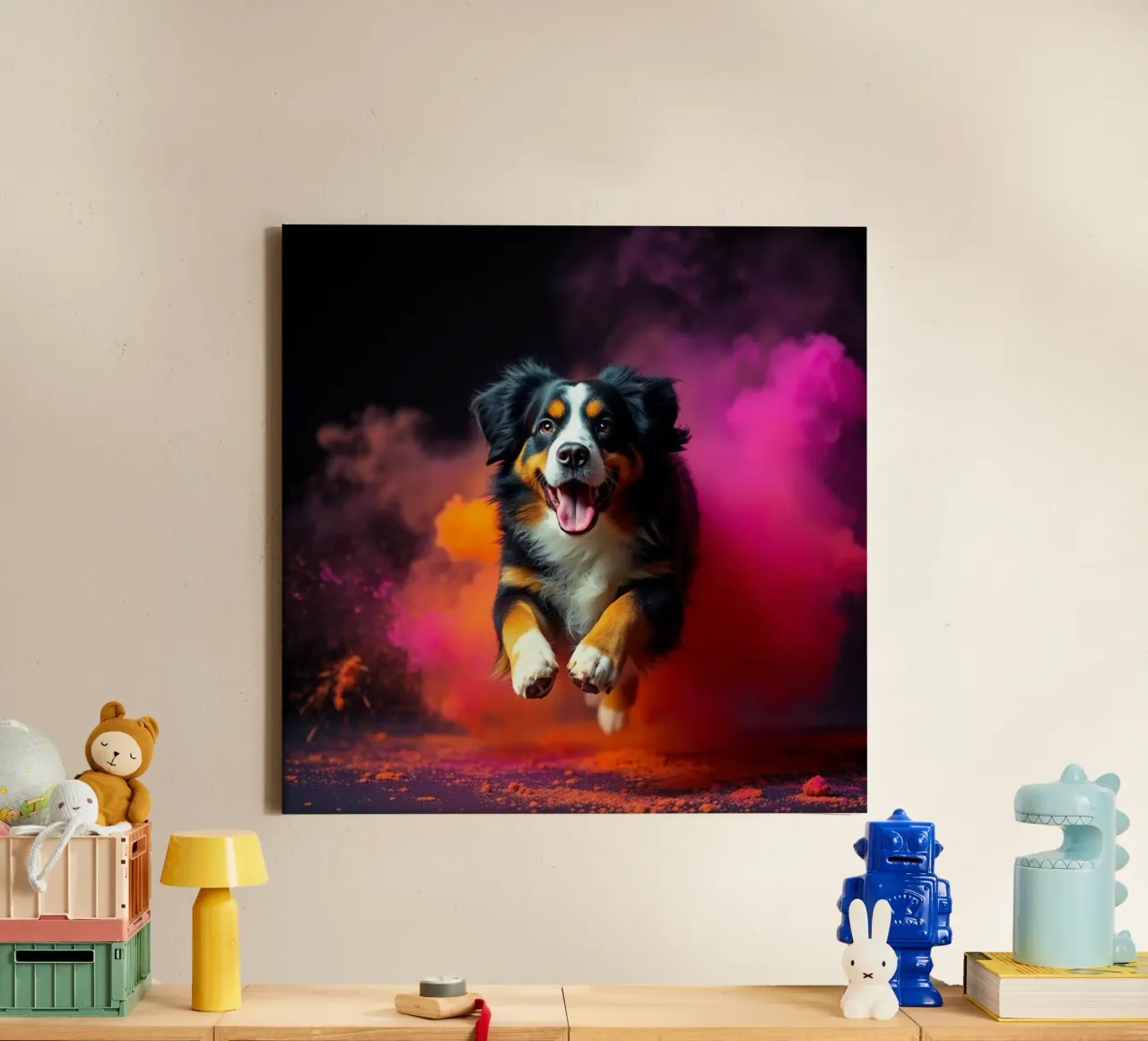 The colorful Bernese Mountain Dog #192 canvas with Floater frame by Yumis.Beargang.and.Me