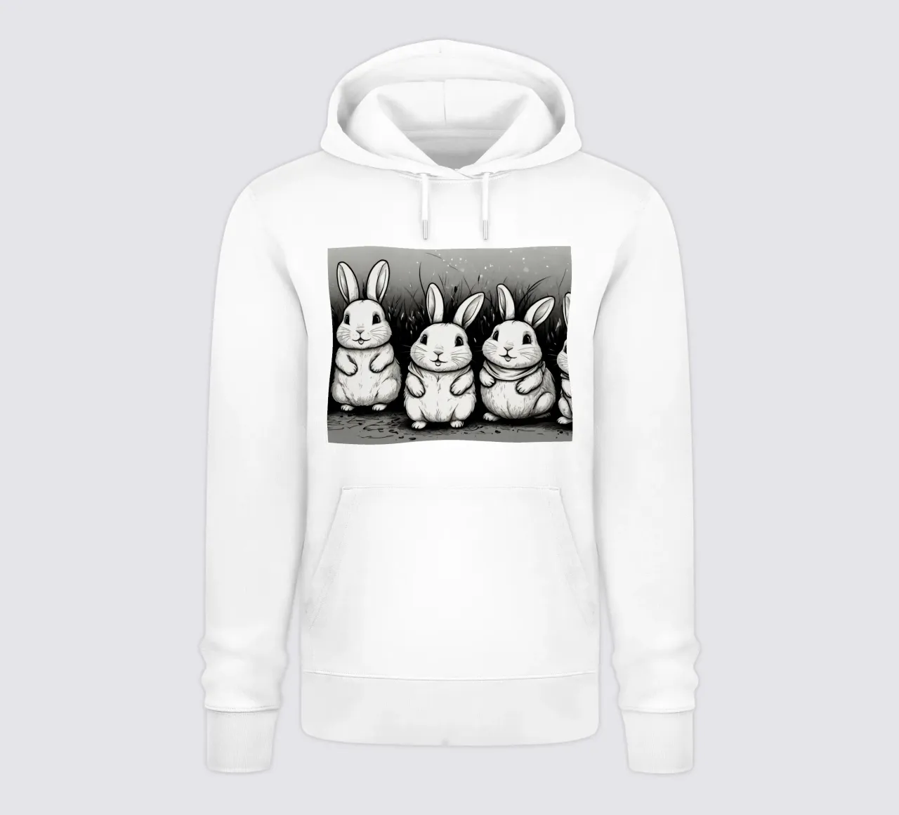 Cinco adorables conejos se sientan juntos en una zona de hierba sudadera con capucha de DesignDoodle