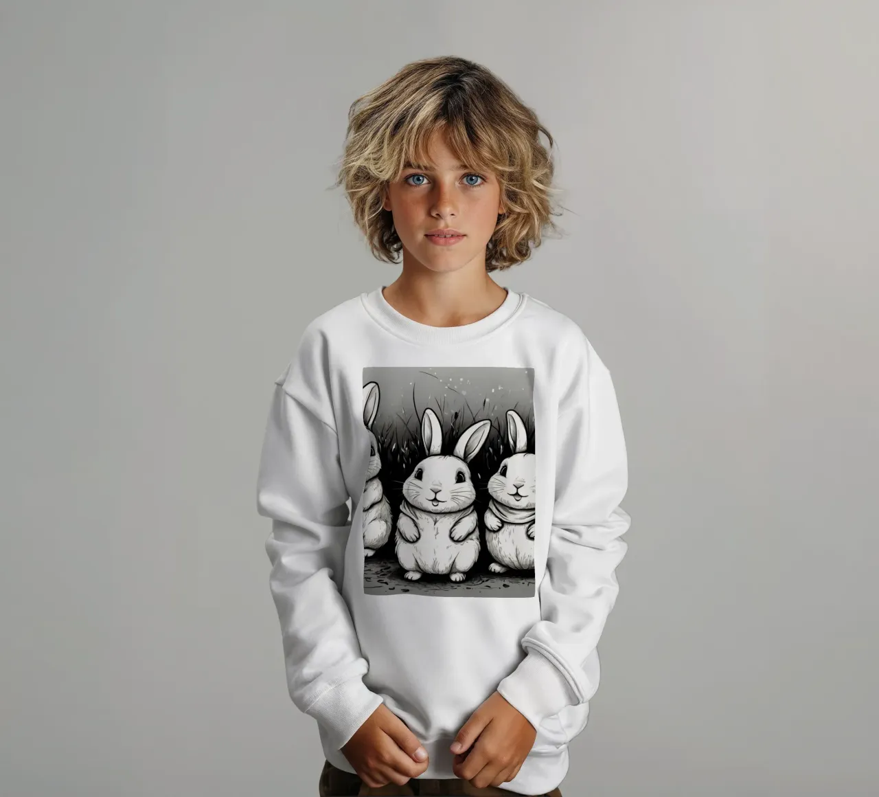 Cinco adorables conejos se sientan juntos en una zona de hierba sudadera para niño de DesignDoodle