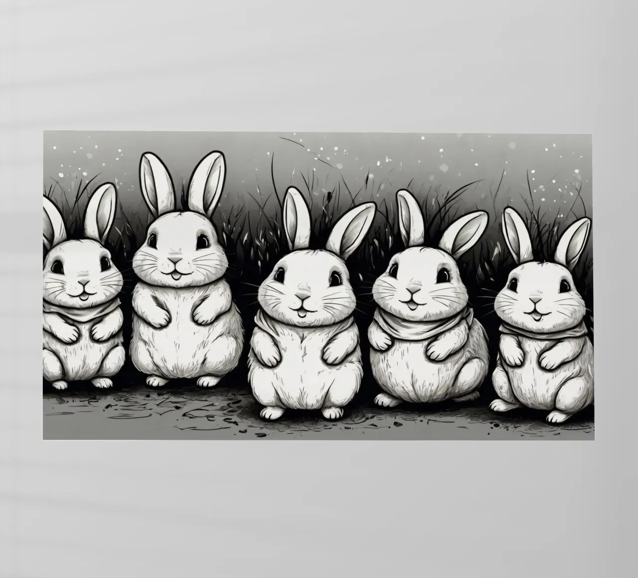 Cinco adorables conejos se sientan juntos en una zona de hierba lámina retroiluminada de DesignDoodle