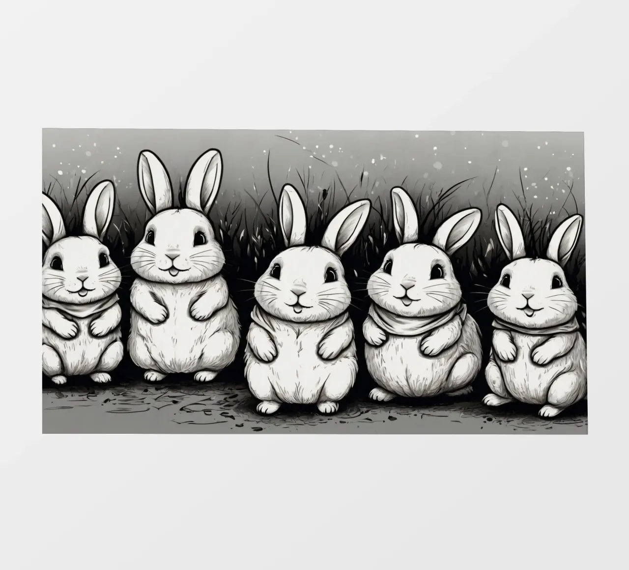 Cinco adorables conejos se sientan juntos en una zona de hierba lámina retroiluminada de DesignDoodle