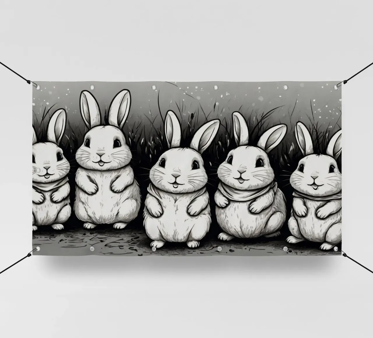 Five adorable rabbits sit together in a grassy area pvc cover by DesignDoodle